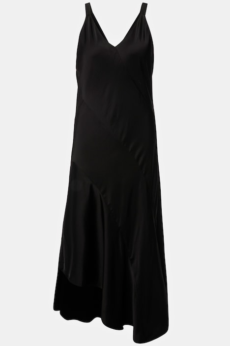 Satin-Maxikleid, A-Linie, V-Ausschnitt, ärmellos