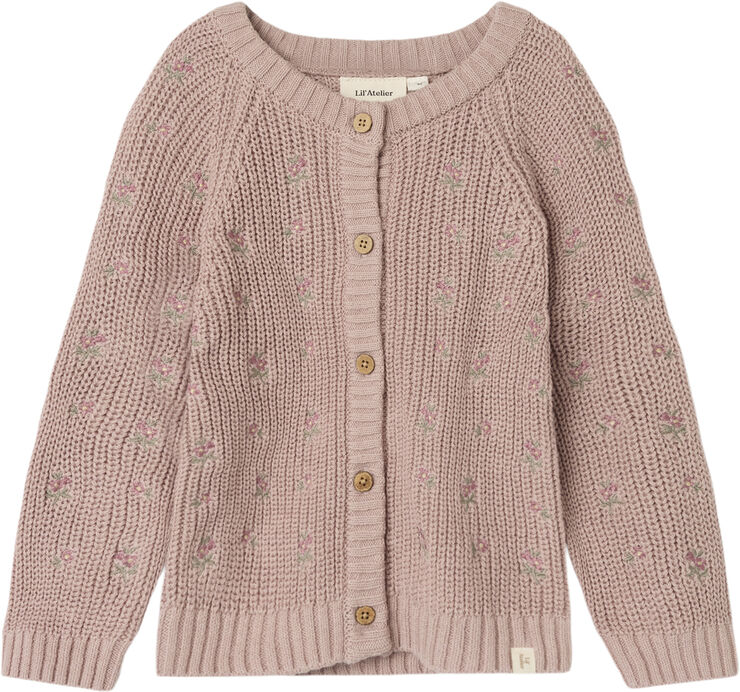 Lil' Atelier NMFEMLEN EMB AO LS KNIT CARD LIL Shadow gray