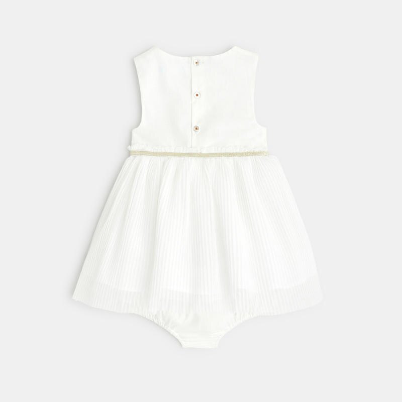 Robe chic bi-matière avec bloomer blanche bébé fille Blanc
