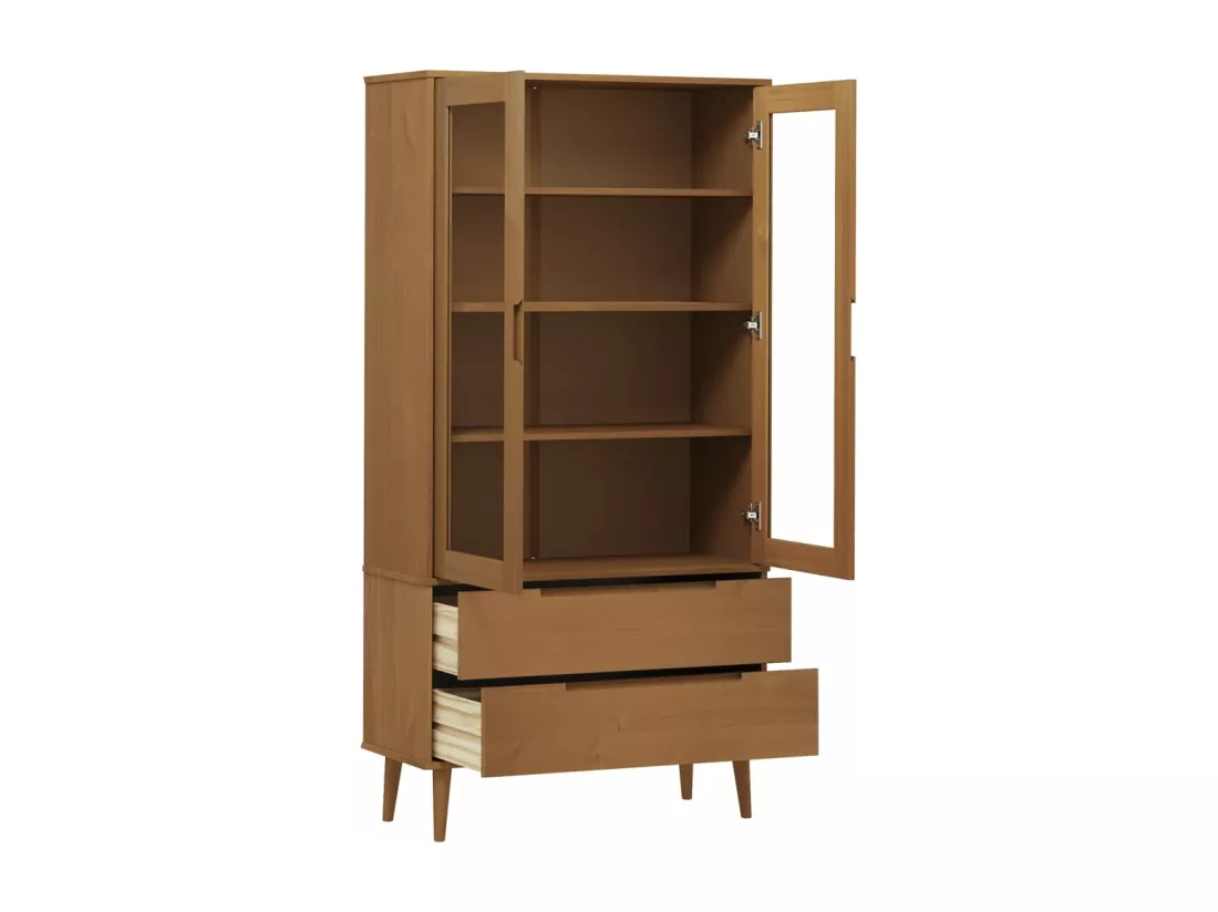 Armoire à vitrine MOLDE Marron 90x35x175 cm Bois de pin massif