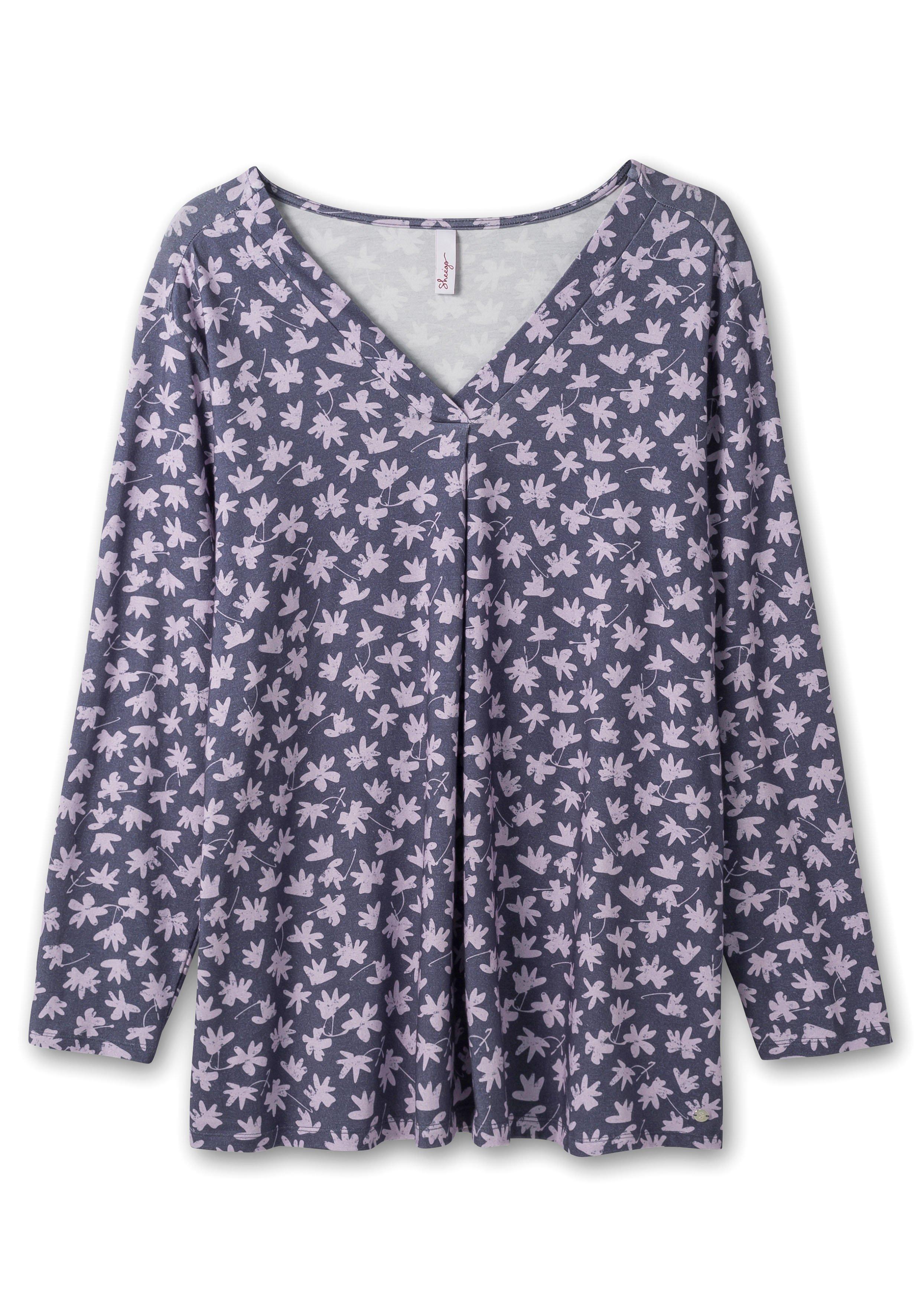 Langarmshirt mit Alloverdruck und Faltendetail