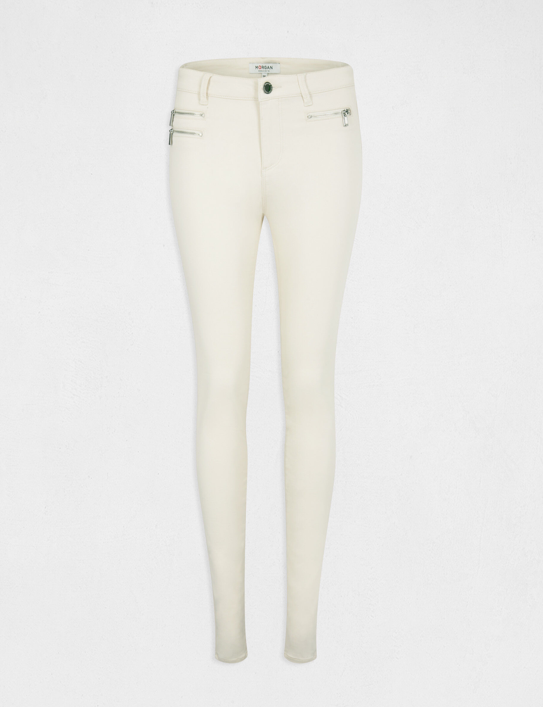 Pantalon slim effet stretch ivoire femme - ivoire
