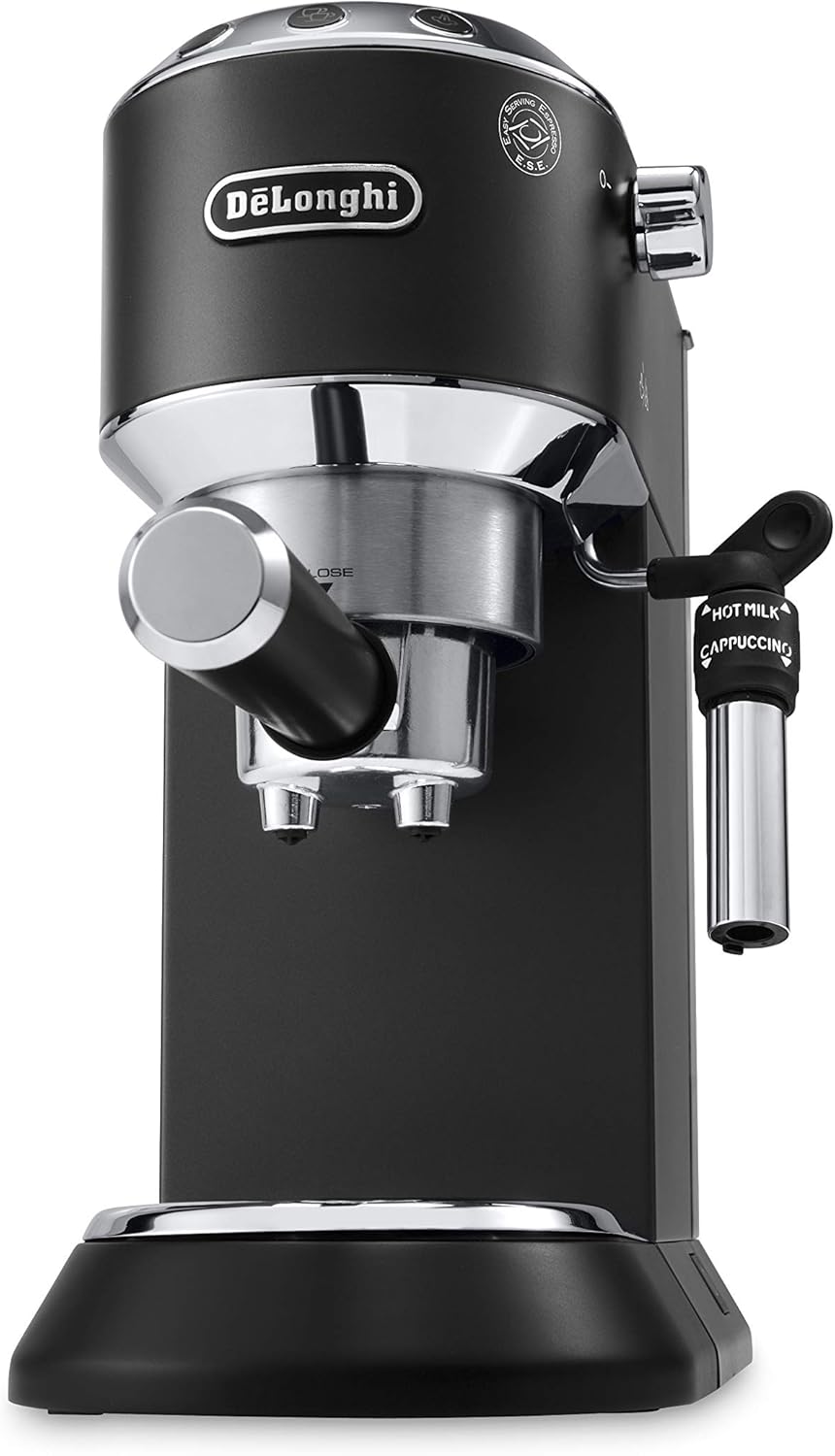 De'Longhi Dedica Style EC685.M, Machine à Expresso avec Buse à Mousse de Lait Professionnelle, Seulement 15 cm de Large, Réservoir de 1 L, Boîtier en Métal, Compatible avec les Dosettes E.S.E, Métal