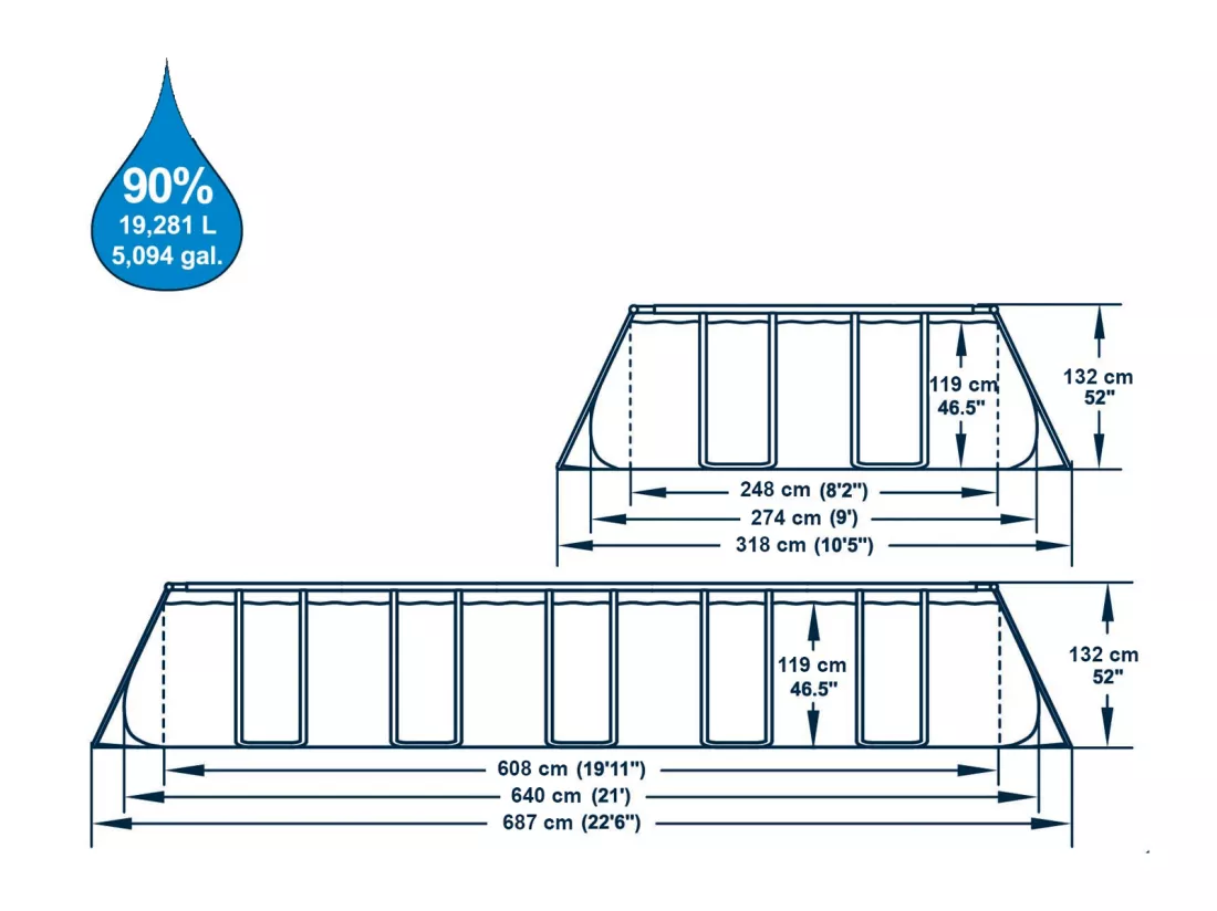 Piscine Hors-sol Tubulaire Bestway Power Steel 640x274x132 cm Épurateur à Cartouche de 5 678 L/H Bâche et Échelle