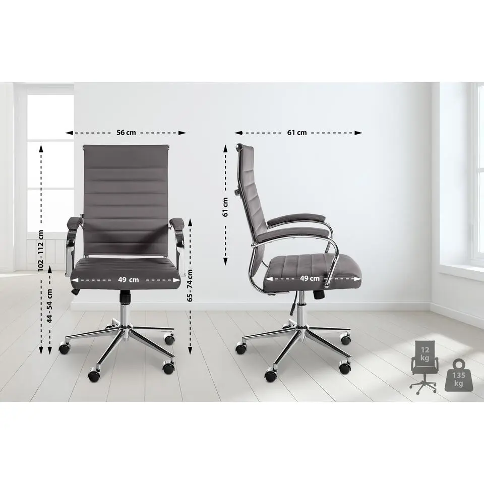 CLP Bureaustoel Mollis chroom Frame - Echt leer - grijs
