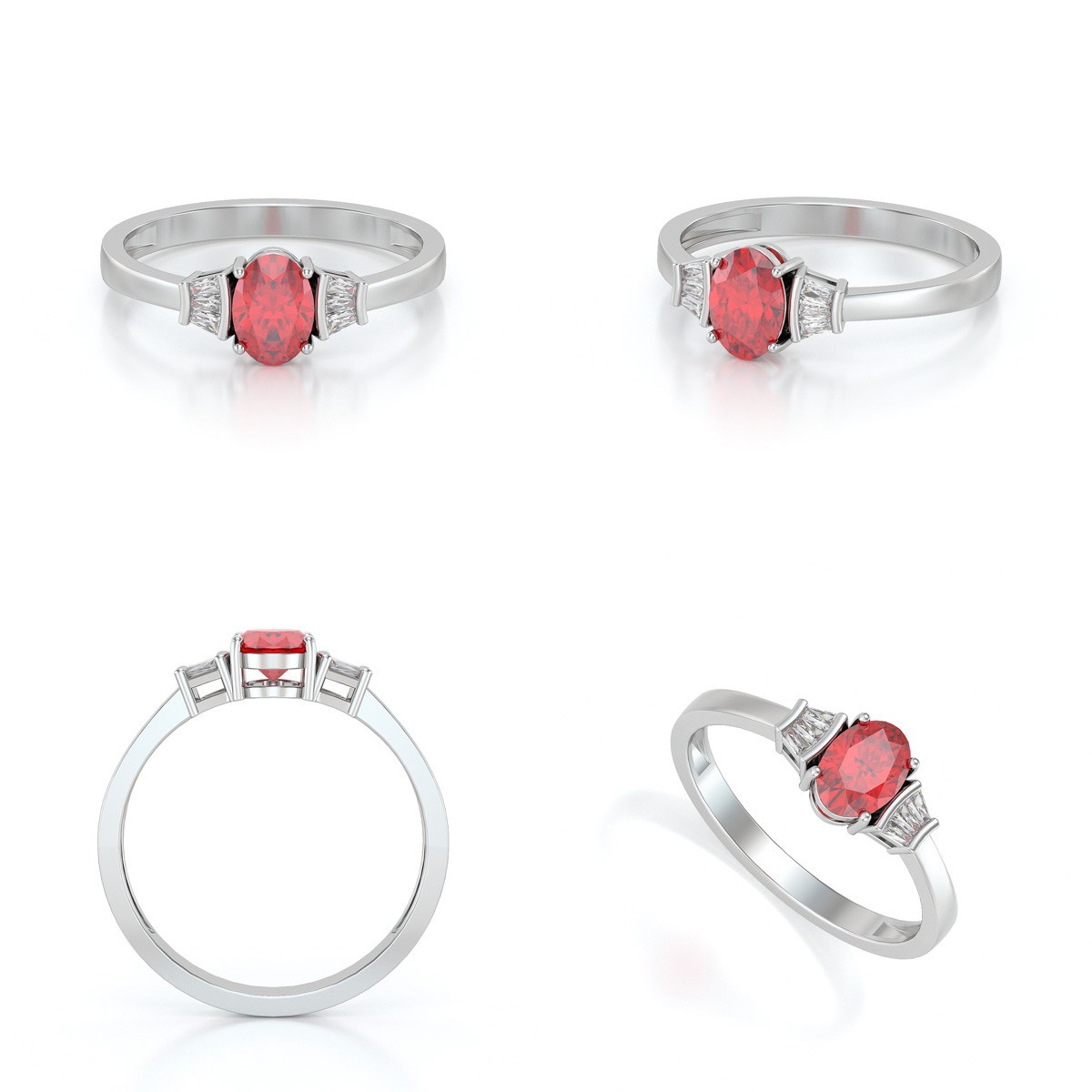 Bague ADEN Or 585 Blanc Rubis et diamants 1.99grs