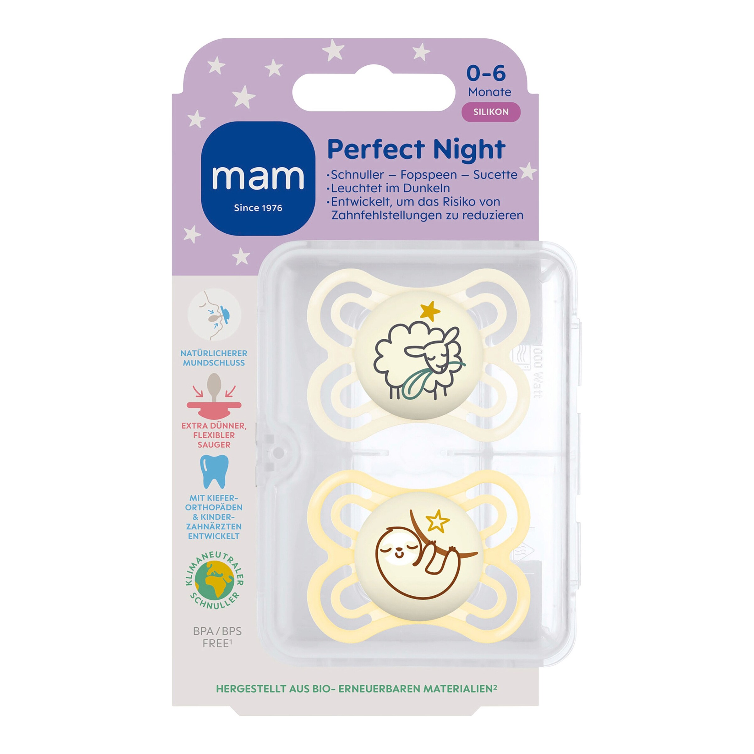 MAM 2er-Pack Schnuller Perfect Night Silikon, 0-6M uni