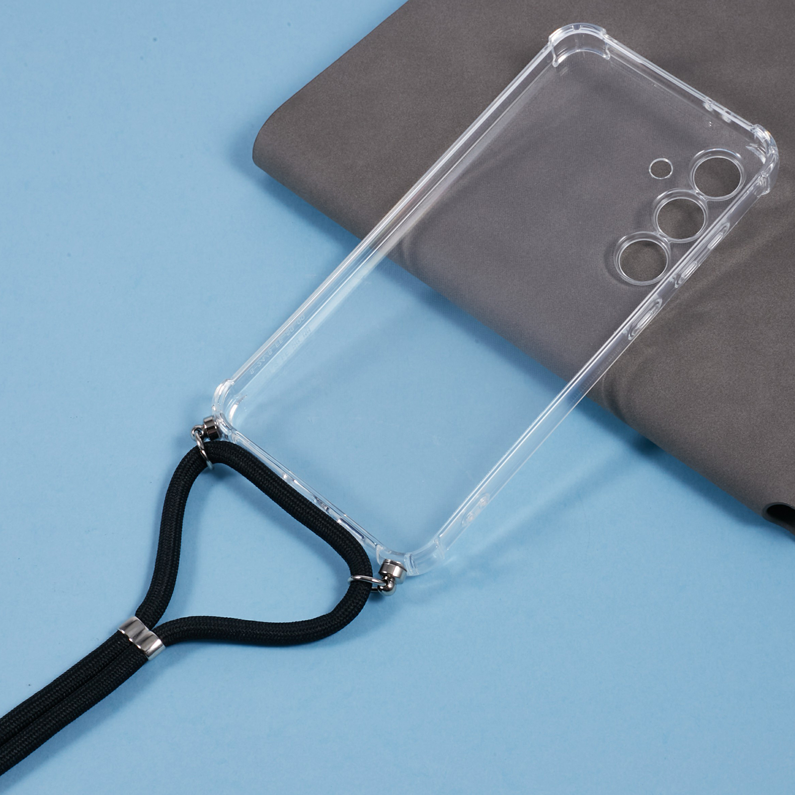 Samsung Galaxy S24 FE Necklace Gummi Hülle Air Cushion Fallschutz   Handykette (140cm) - Schwarz / Silber
