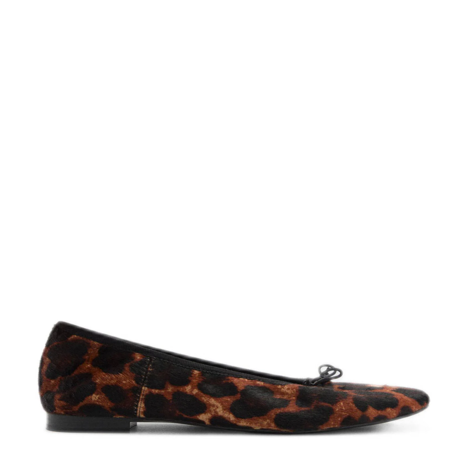 Mango leren ballerina's met panterprint zwart/cognac