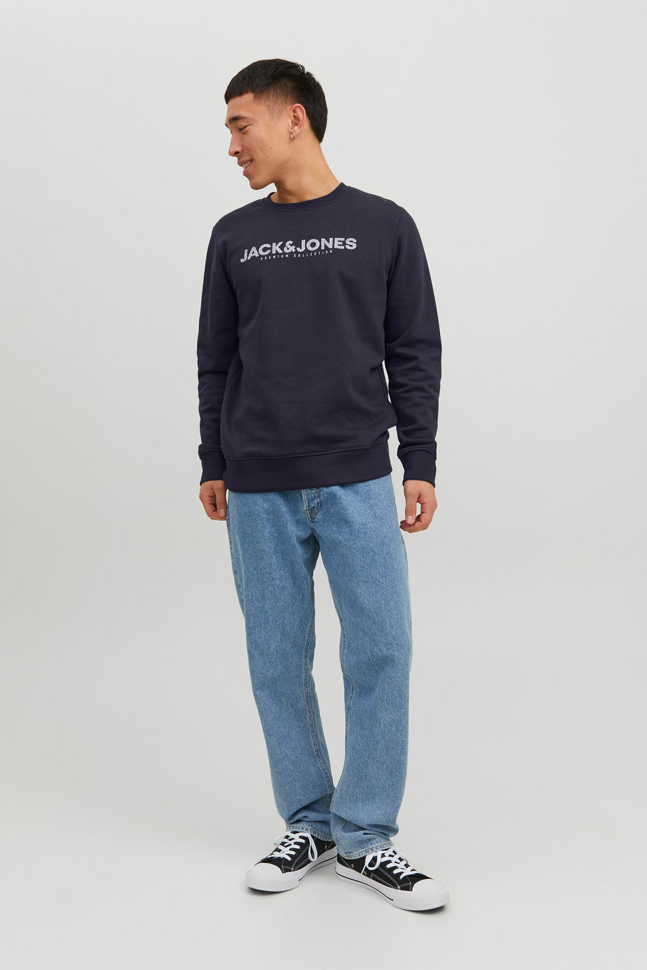 Moletom com logo de modelagem padrão - Azul marinho