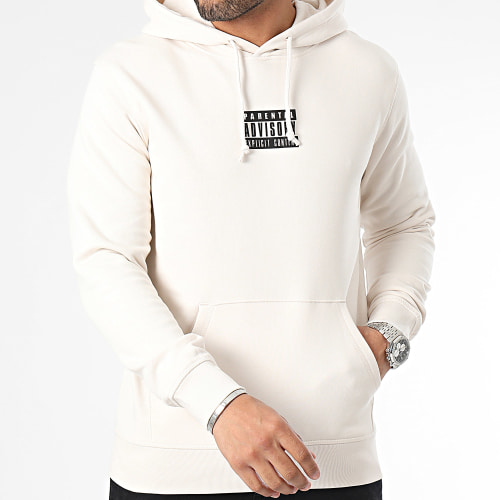 Sweat Capuche Big Back Logo Beige Noir