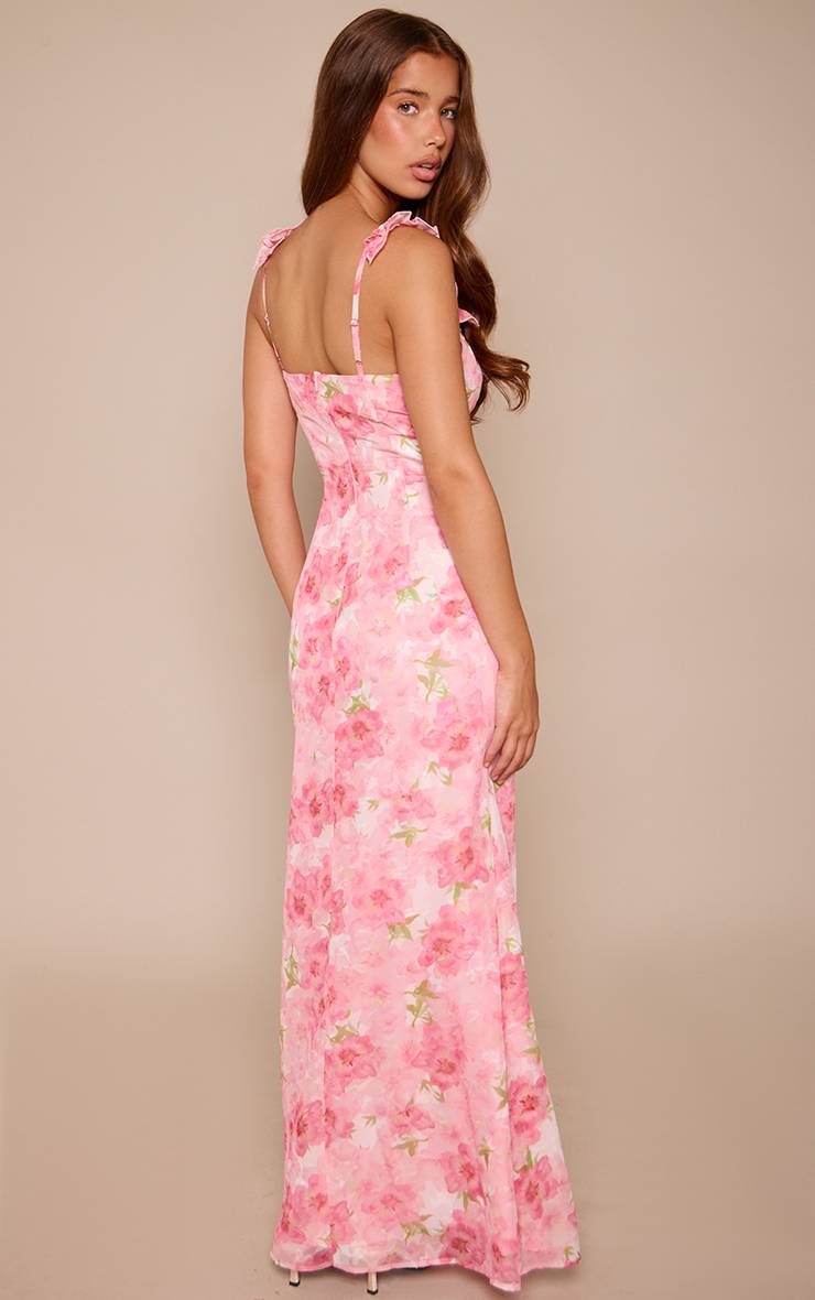 Rose Robe Maxi À Volants Avec Détail De Nœud Floral