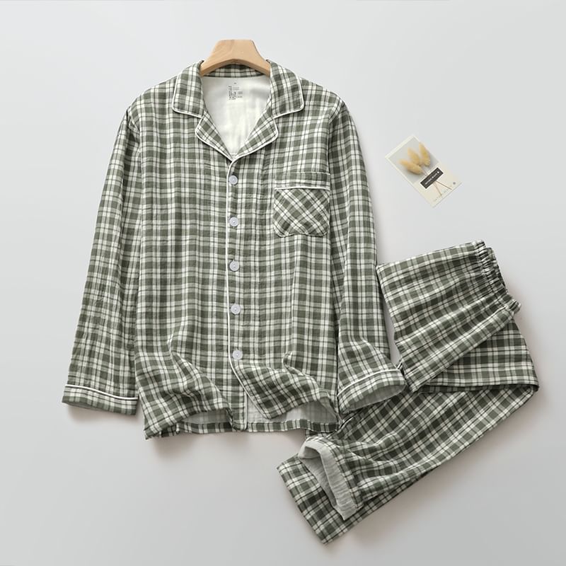 Finlies - Pyjamaset: geruit overhemd met zakdetail + broek