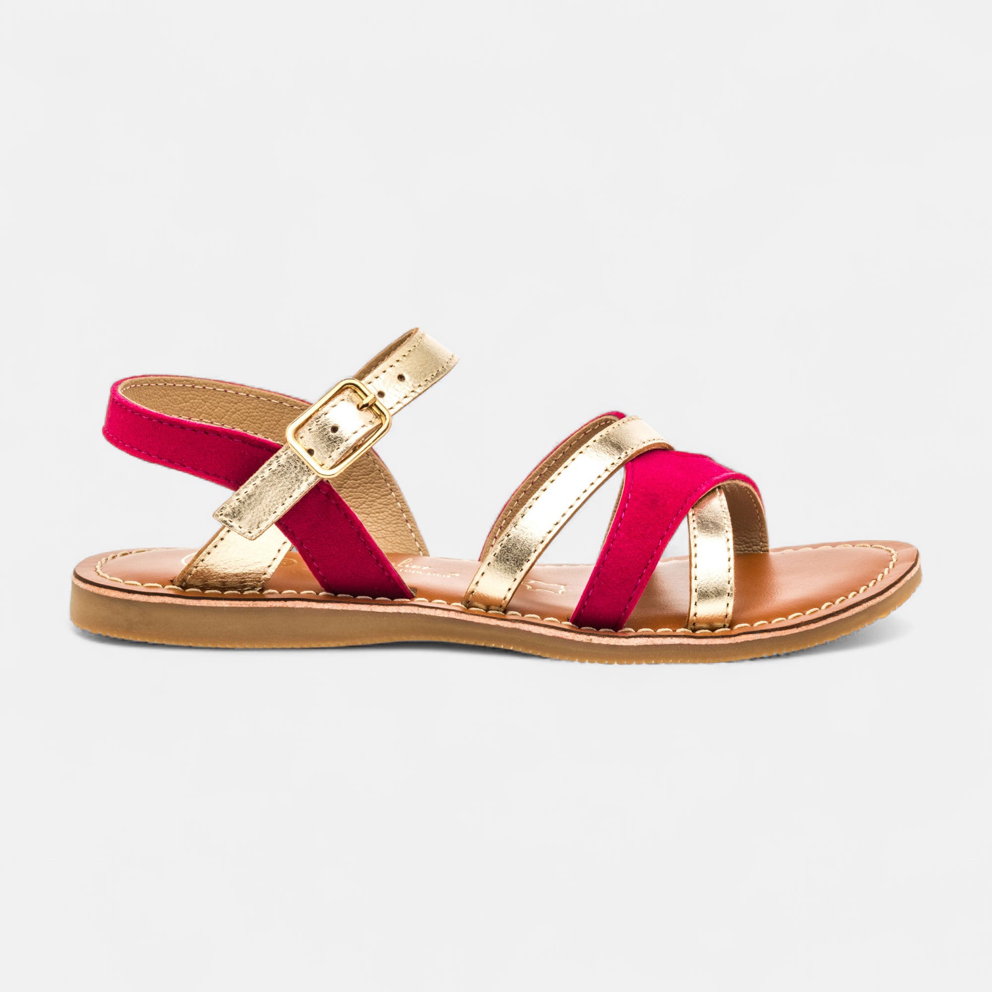 Nu-pieds Fille en cuir fuchsia