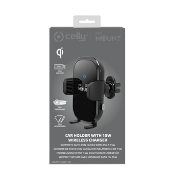 Celly draadloze telefoon oplader / houder MountCharge 15W BK