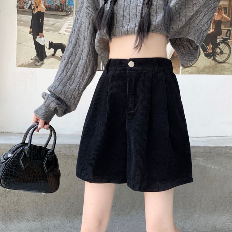OUREA - Hoge taille effen corduroy shorts met wijde pijpen