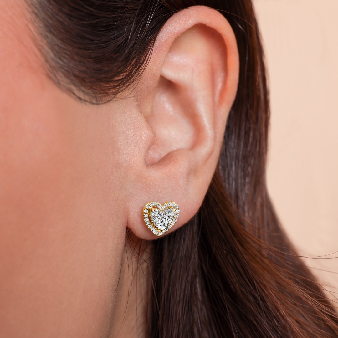 0.51 Karat Halo Diamantohrstecker 750/18 K Gelbgold Herz