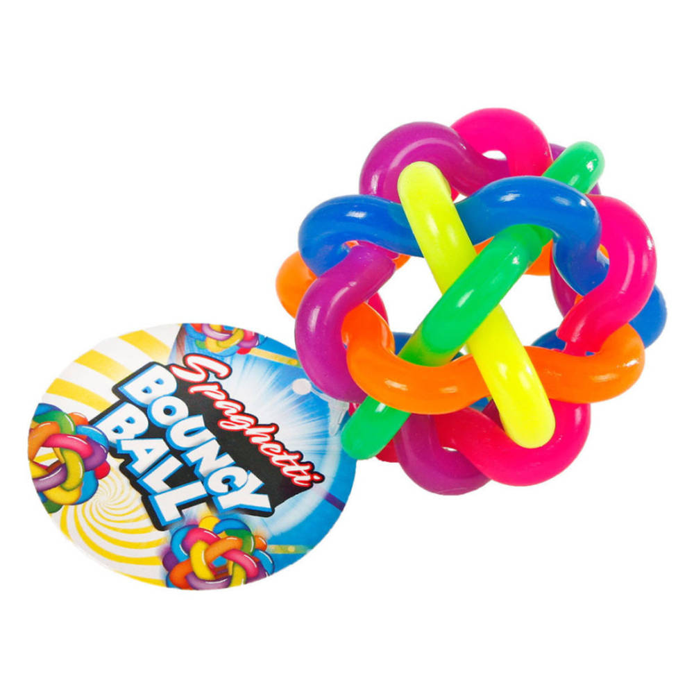 Regenboog spaghetti stuiterbal - 6,5 cm