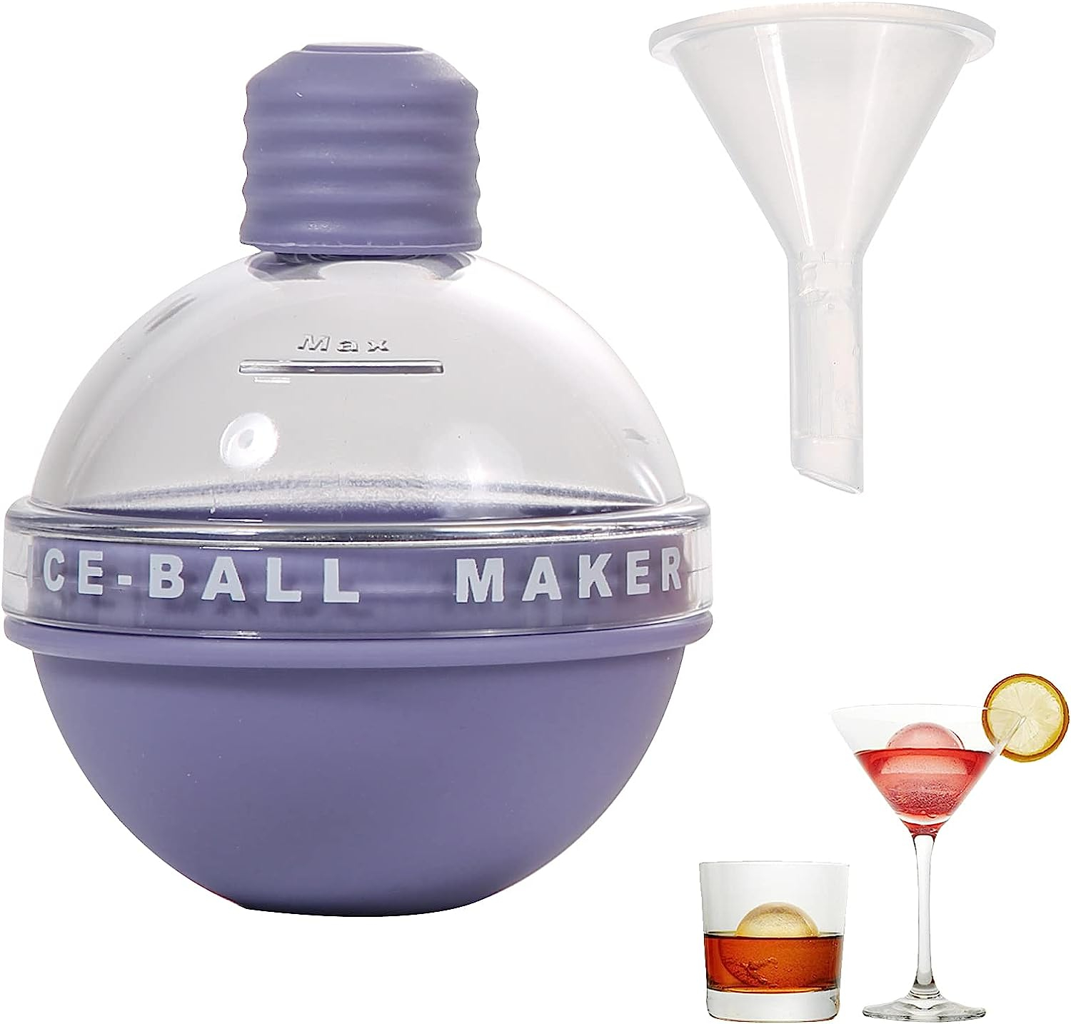 (4-tlg. Set) 3D Kunststoff Eiswürfel Form DIY Ice Cube Tray mit Deckel   Trichter für Cocktails / Whisky / Softgetränke - Lila / Gelb