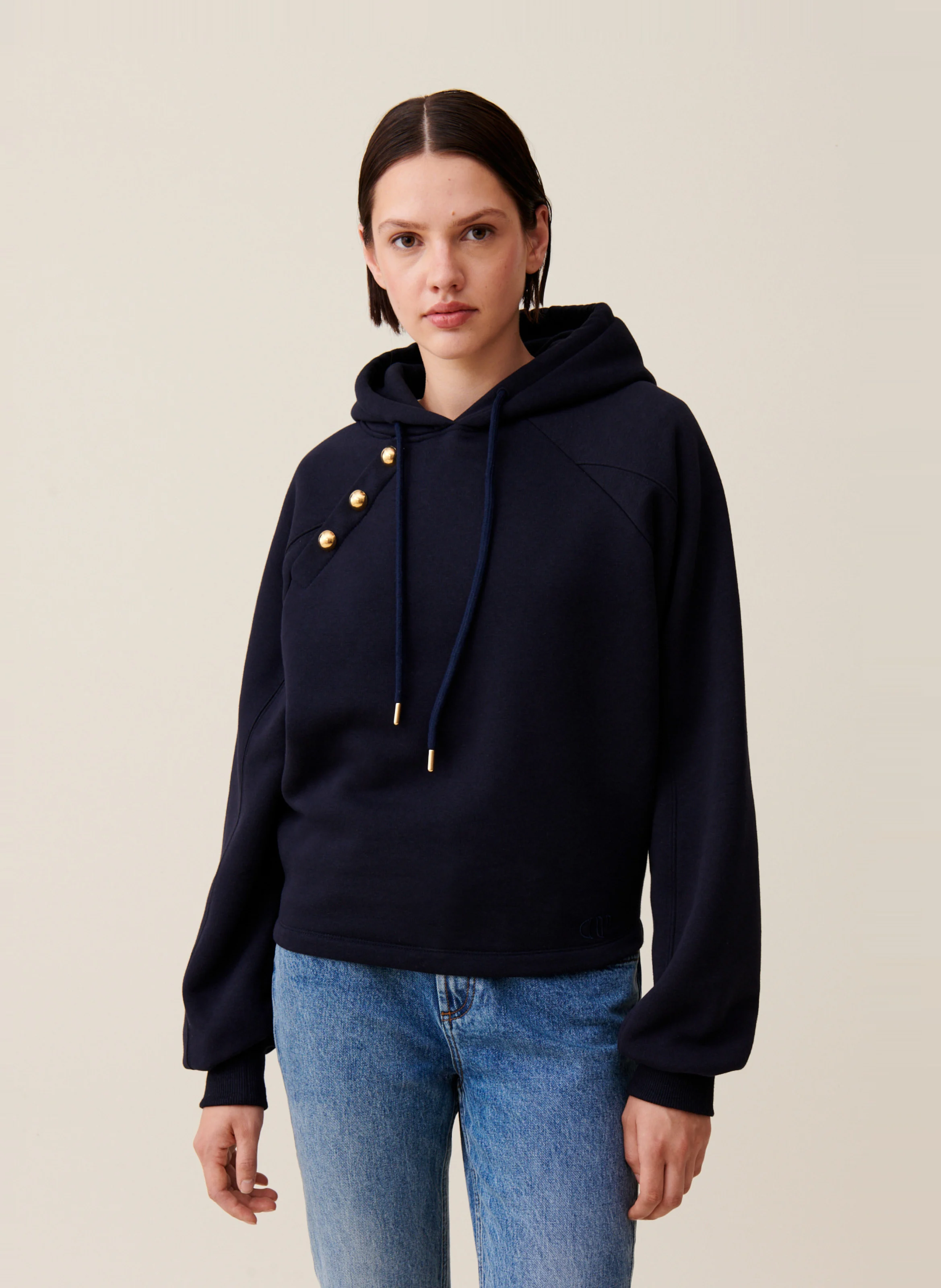 Sweat col capuche en coton mélangé | Bleu