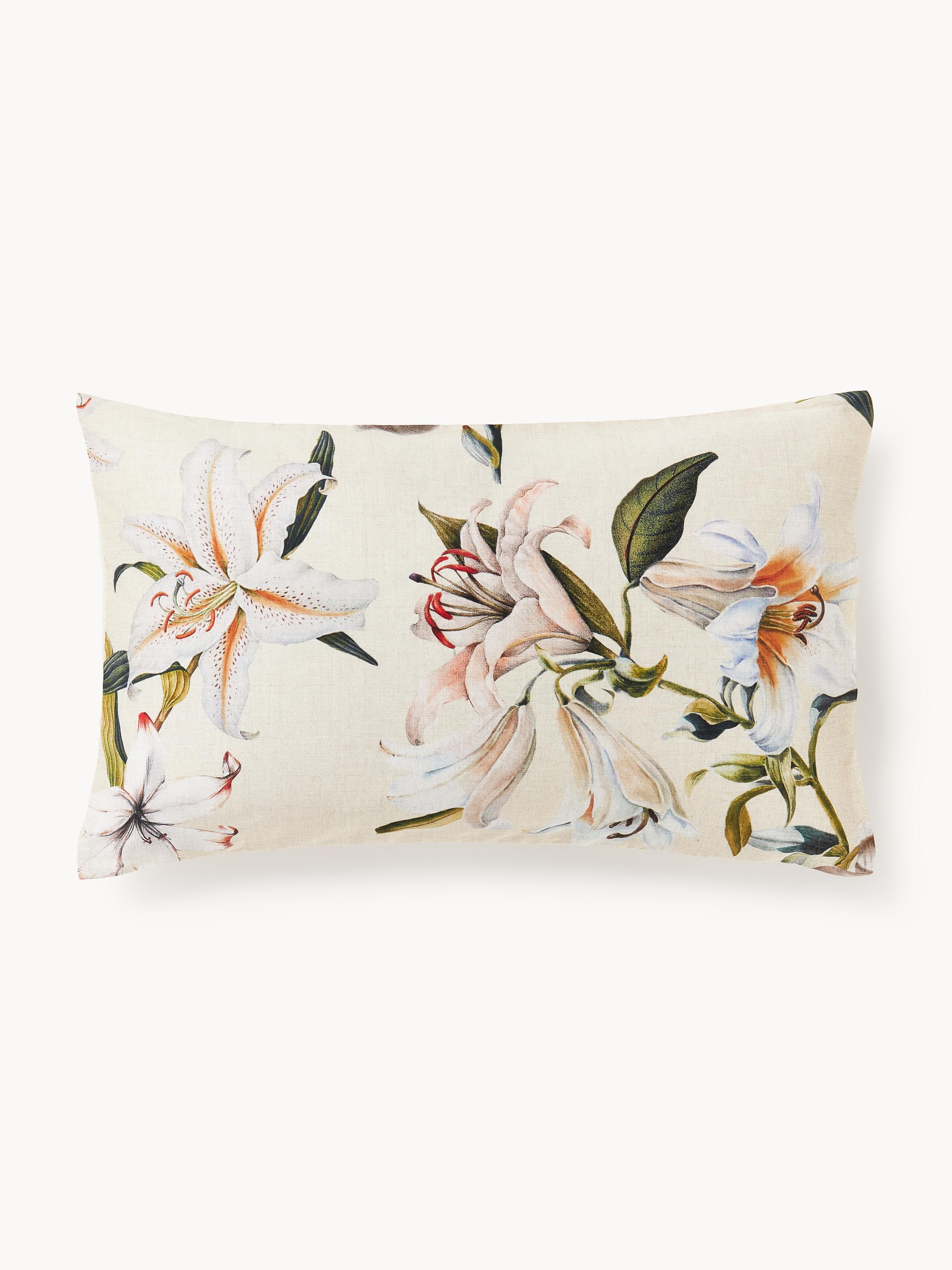 Katoensatijnen kussenhoes Flori met bloemenprint