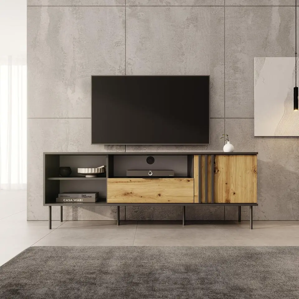 Meubella - Rogan - TV-Meubel - Zwart - 160 cm