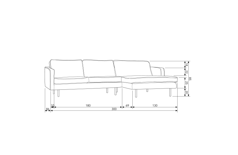 WOOOD Rodeo Velvet met chaise longue rechts Roest