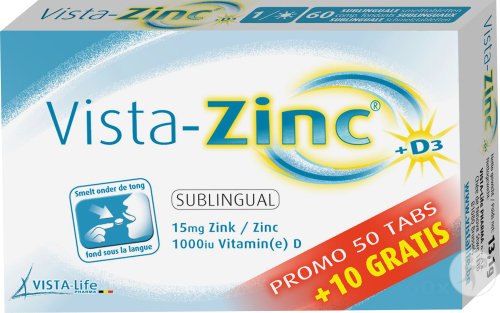 Vista-Zinc Comprimés Fondants Sublinguaux Avec Zinc + Vitamine D3 Promo 50+10 Pièces
