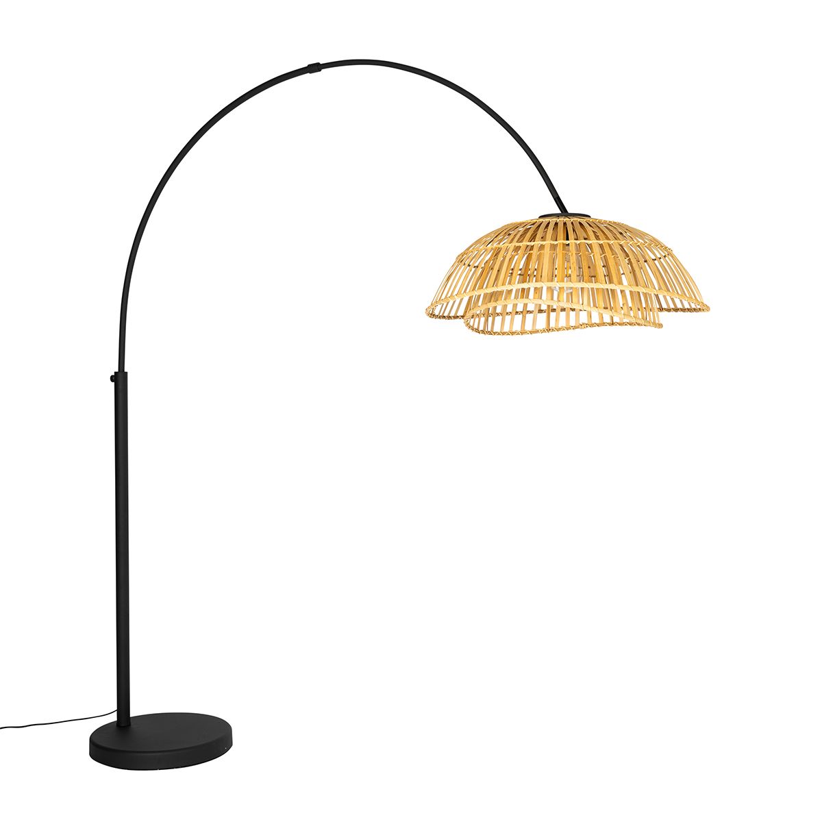 Oosterse booglamp zwart met naturel bamboe - Pua