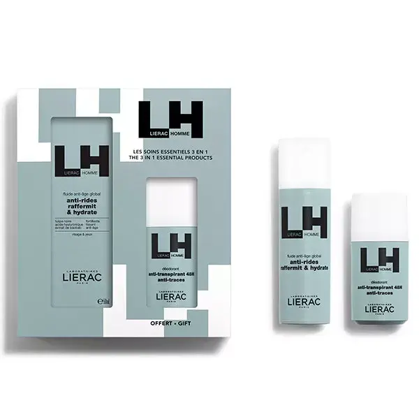 Kit de presente masculino Lierac: Fluido antienvelhecimento 50ml + Desodorante 50ml