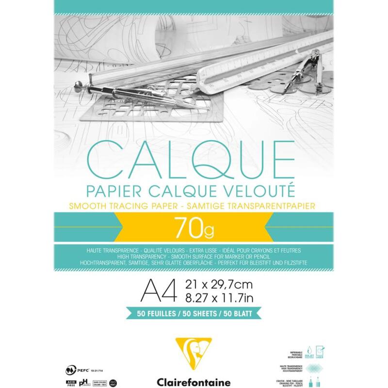 Papier Calque bloc collé 50F A4 70/75g