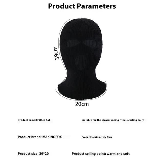 Vinter fuld ansigtsmaske Tre-huls Balaclava strikket hue hals damask