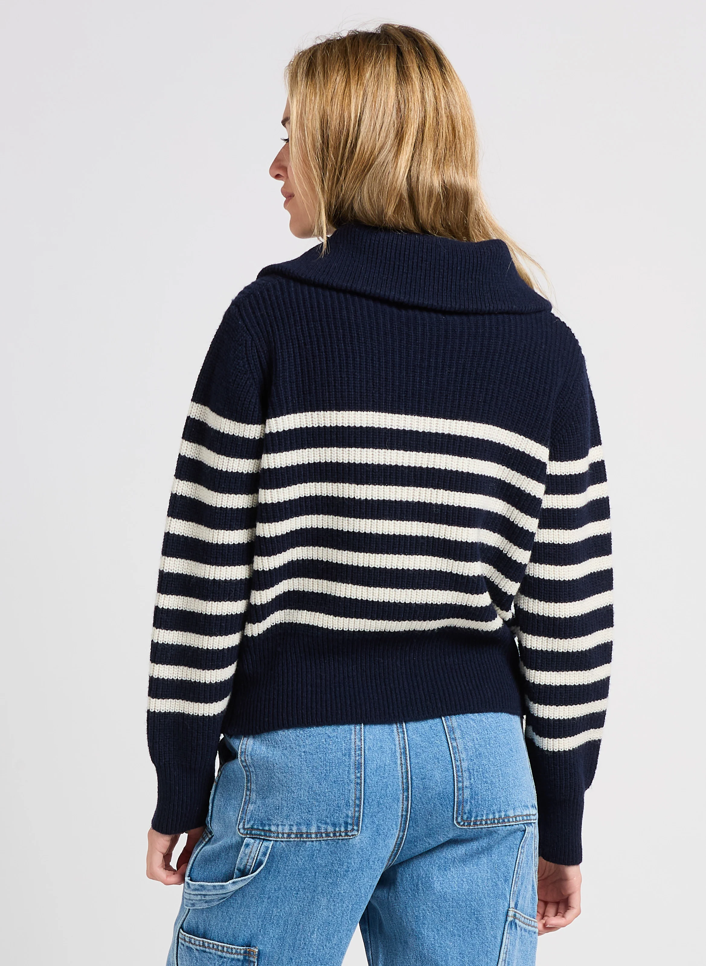 PATSKI - Pull droit rayé en laine mélangé | Bleu