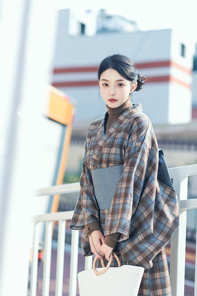 Birds & Mounts - Geruite kimono met lange mouwen