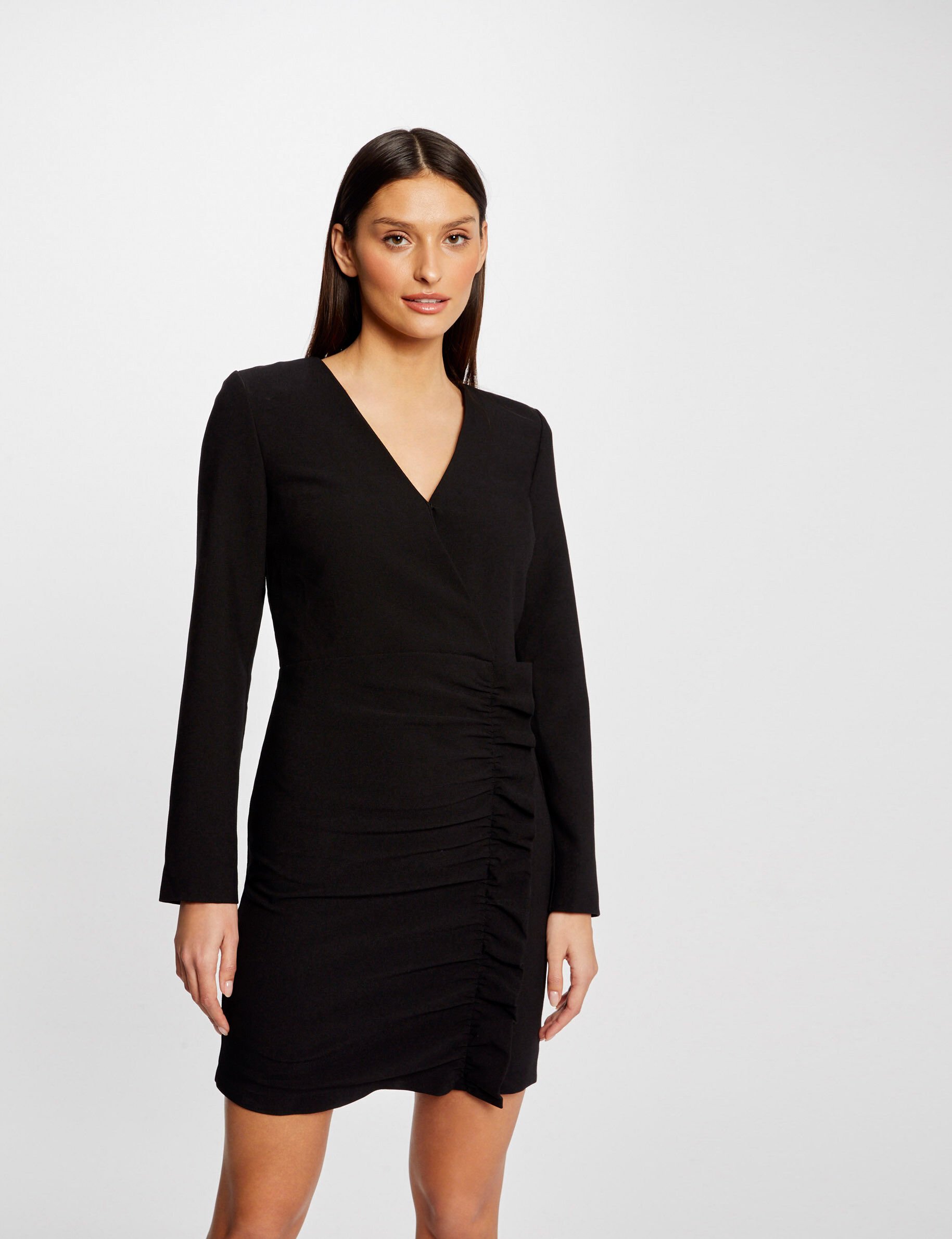 Robe ajustée drapée à volants noir femme - noir