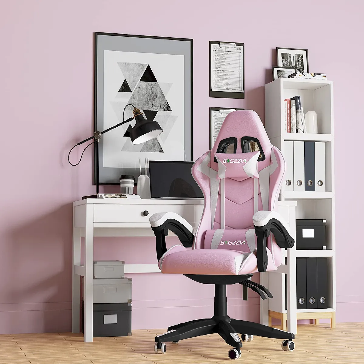 RATTANTREE Chaise de Gaming Ergonomique - Rose Blanc