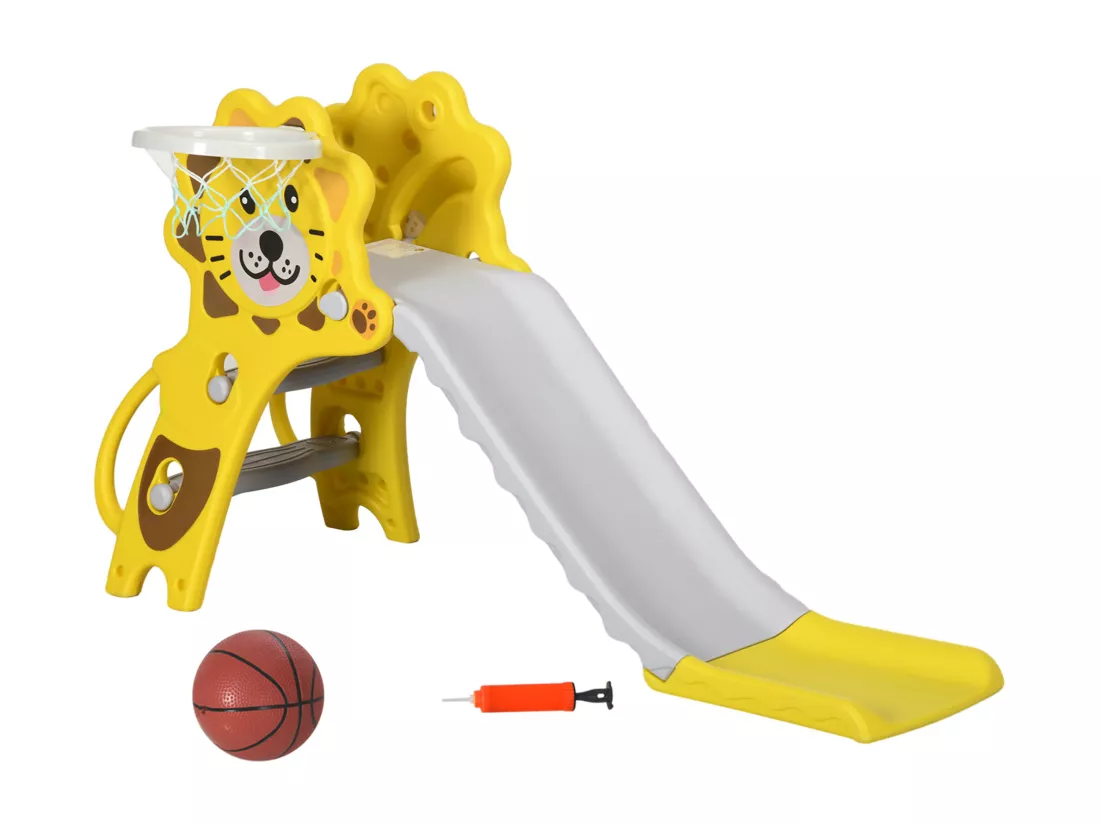 Toboggan enfant 18-36 mois - panier basket, ballon, pompe inclus - HDPE jaune gris