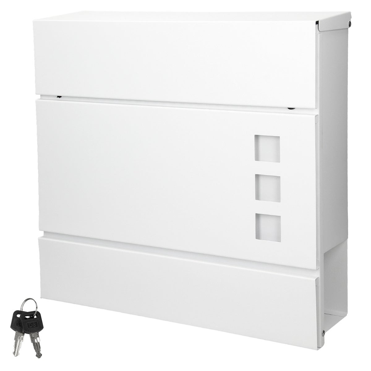 ECD Germany witte brievenbus met krantenvak, slot en 2 sleutels, inclusief bevestigingsmateriaal, 37x10,5x36,5 cm, van staal, moderne design wandbrievenbus, brievenbus, brievenbus met krantenvak
