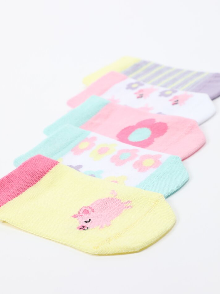 Pacote com 5 pares de meias com estampa floral - Sortidas