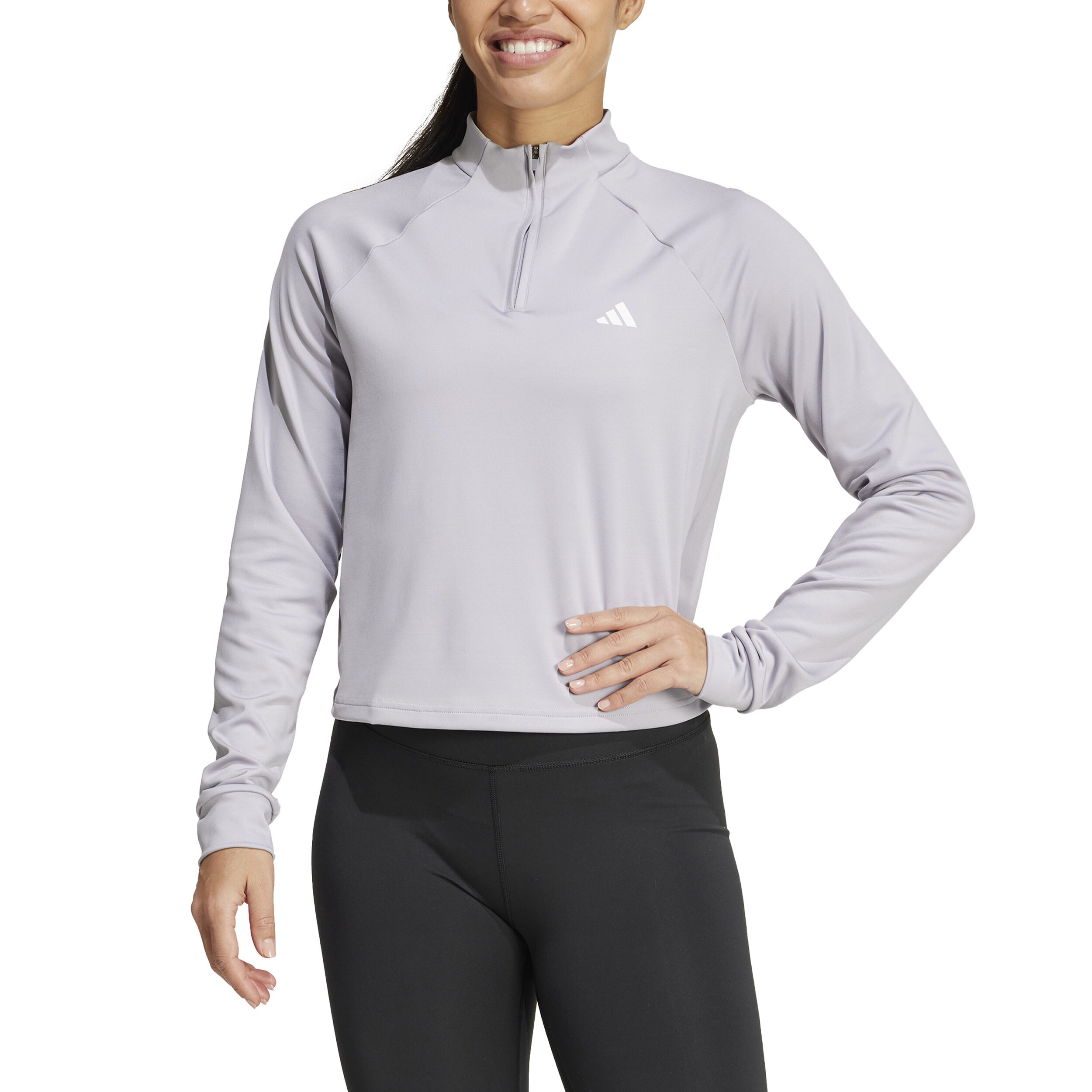 adidas Training Essential 1/4 Zip Haut Manches Longues Femmes - Gris Clair