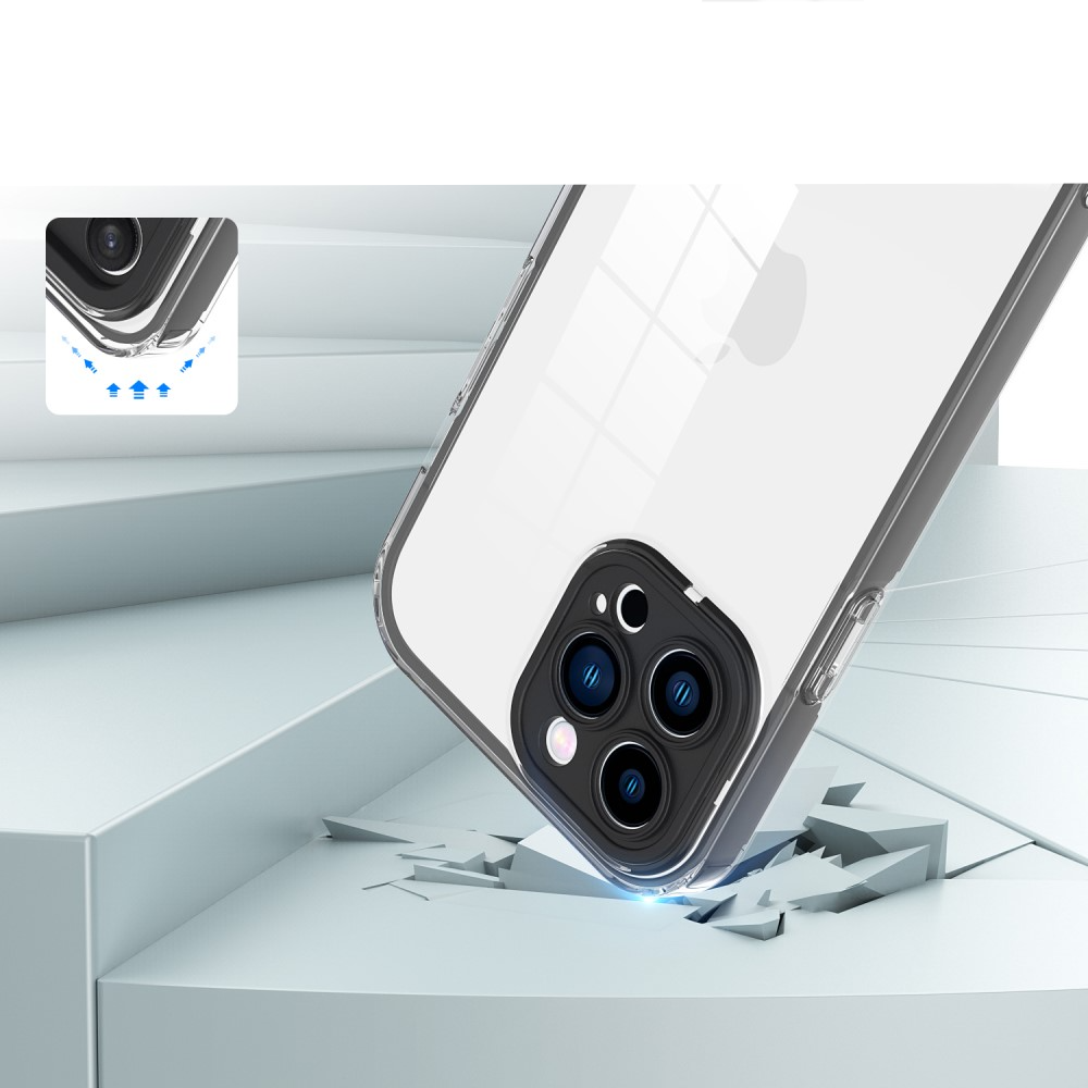 3in1 iPhone 14 Pro Gummi Case Hülle mit Hardcase Rahmen   Kameraschutz - Schwarz