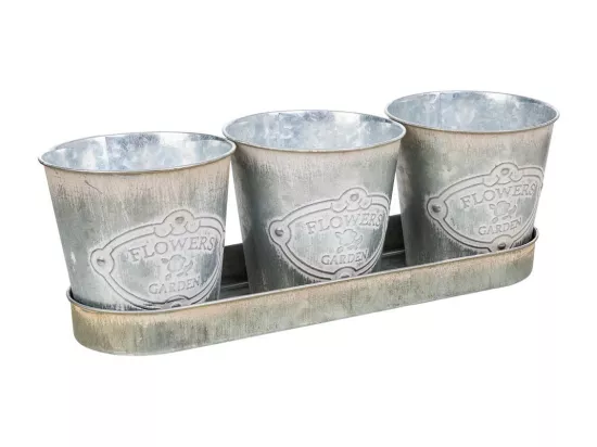 3 Cubos en métal et plateau blancs