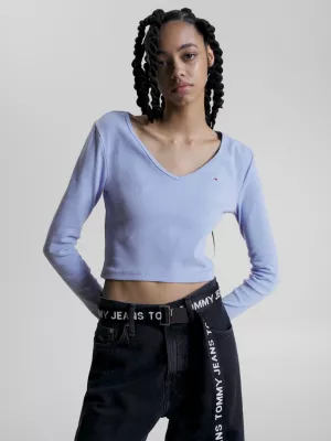 Camiseta cropped essencial de manga comprida canelada