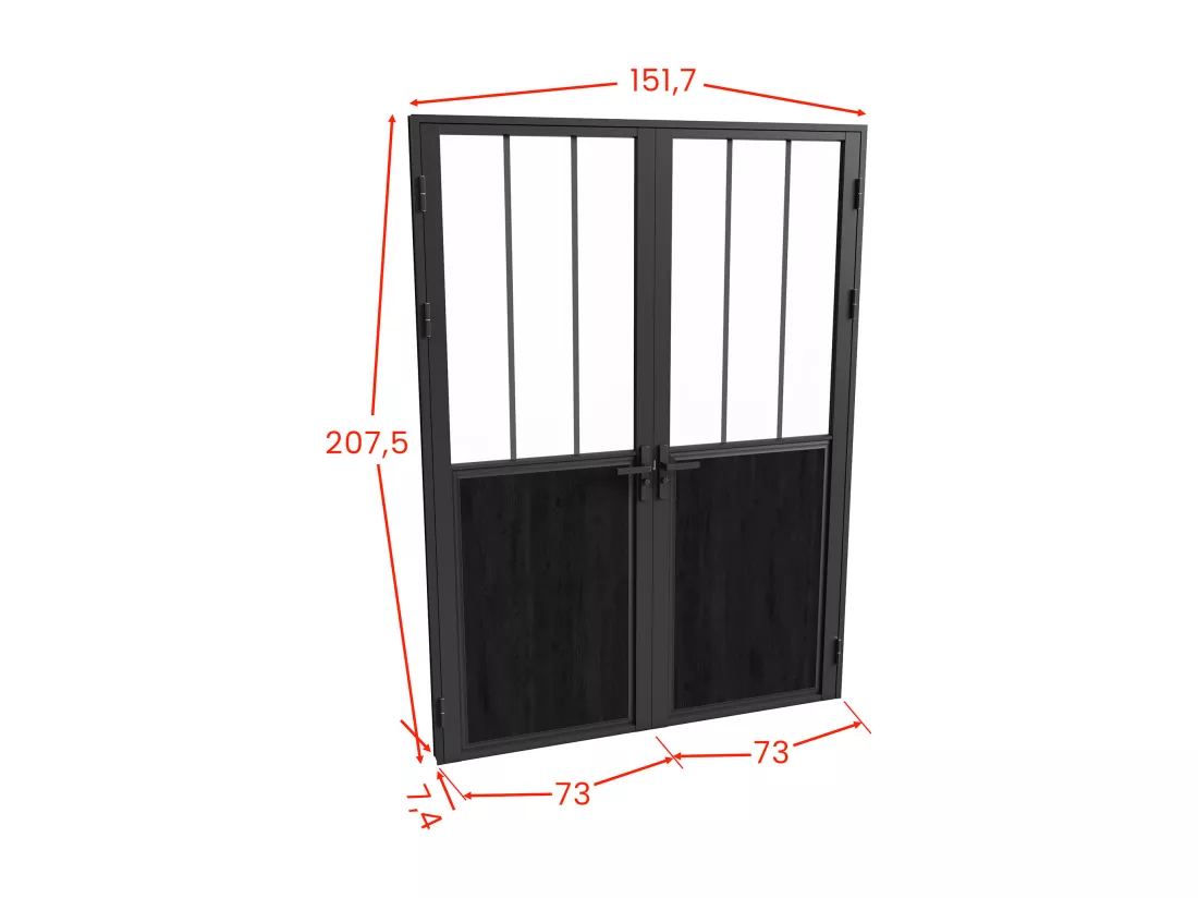 Bloc porte réversible à deux battants en aluminium et verre trempé style atelier - 2 x H204 x L73 cm - Noir - ERMELO