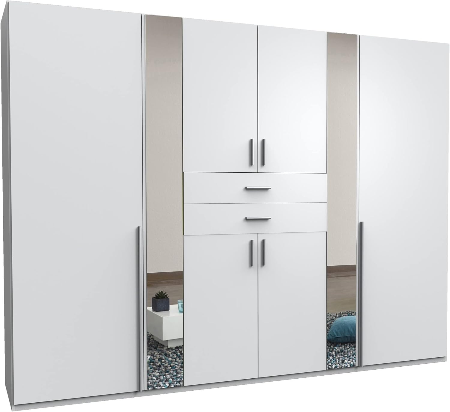 möbelando Kleiderschrank >VANEA< (BxHxT: 270x210x58 cm) in Weiss - 270x210x58cm (BxHxT)