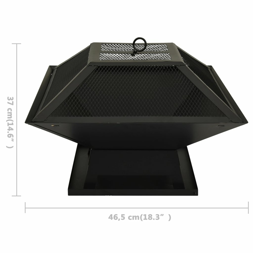 Foyer et barbecue avec tisonnier 2 en 1 46,5x46,5x37 cm acier
