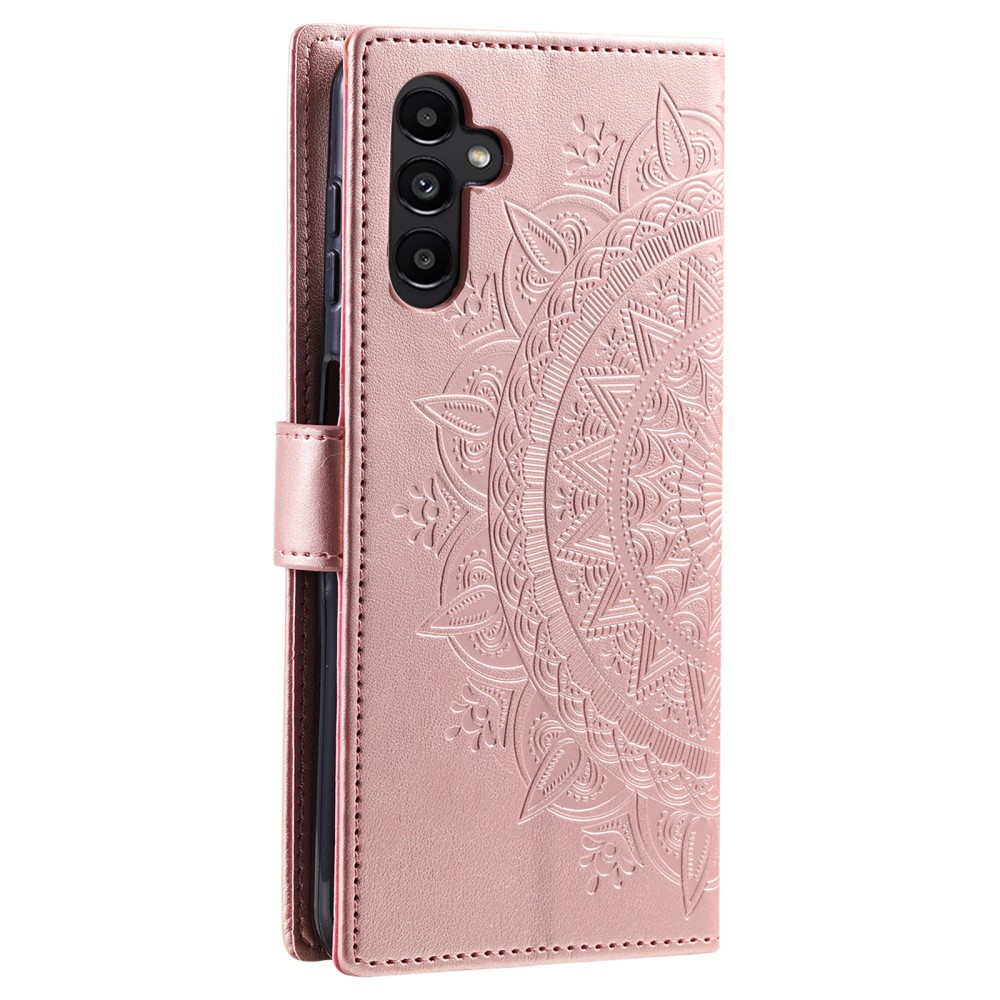 Samsung Galaxy S24  Plus Leder Tasche Wallet - Mandala Flowers Imprint - Roségold