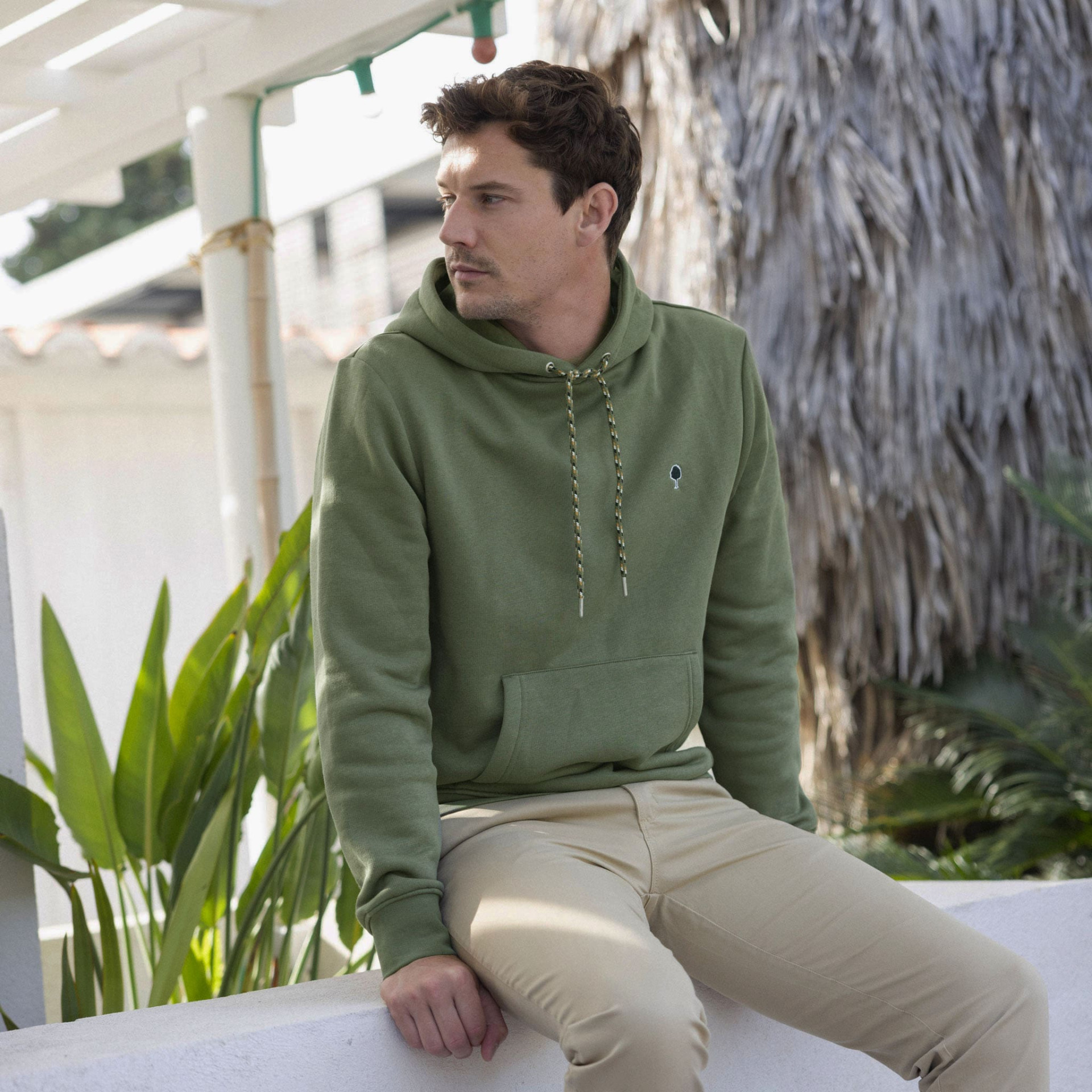 Sweat à capuche kaki coton et polyester recyclé - modèle Dirac
