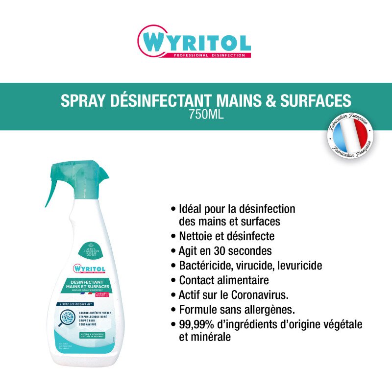 Désinfectant mains et surfaces Wyritol Professional Desinfection- Spray de 750 ml