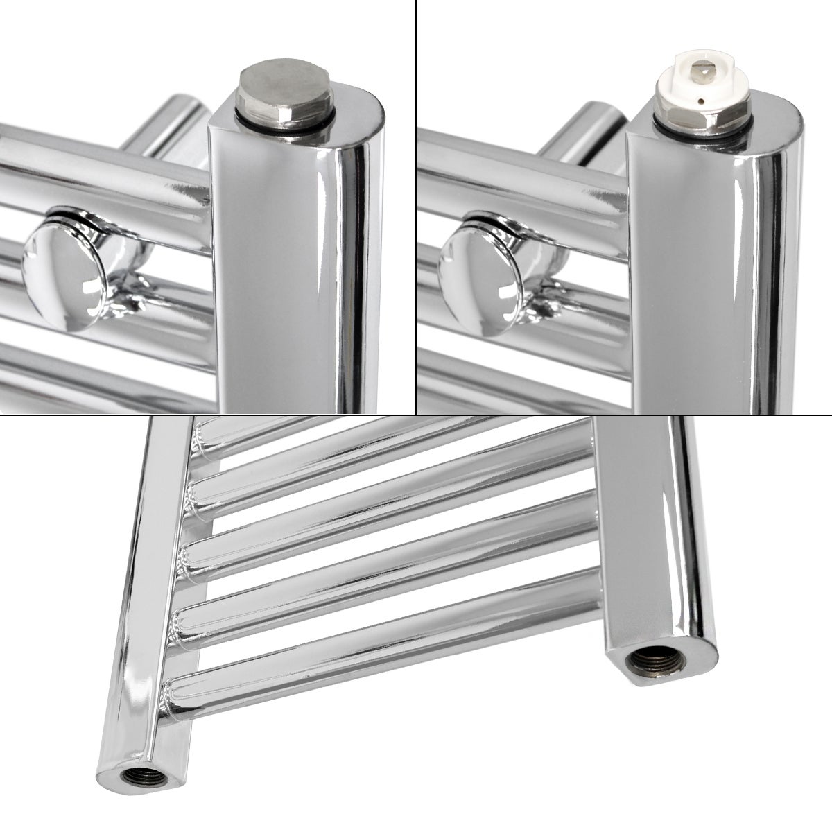 ECD Duitsland Elektrische badkamerradiator 500 x 800 mm met 600W verwarmingselement ECO Chroom Gebogen met zijaansluiting - Designradiator Handdoekverwarmer Handdoekdroger Handdoekradiator Handdoekverwarmer